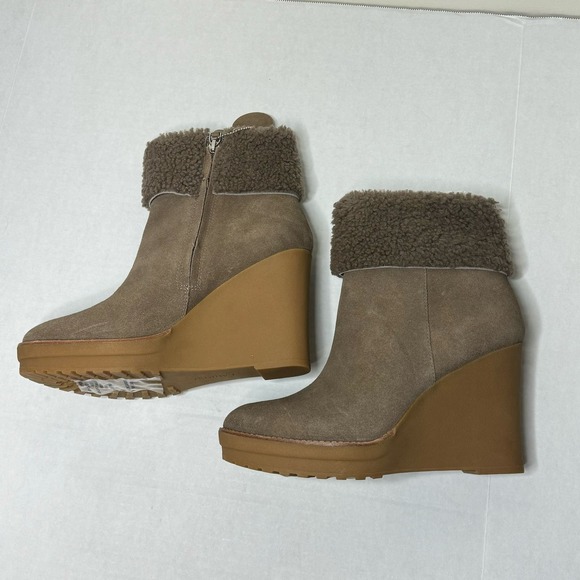 Lauren Ralph Lauren Brown Steph Shearling-Cuff Wedge Booties NEW Size 10 - Picture 5 of 12